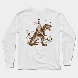 Jesus Riding Dinosaur Long Sleeve T-Shirt